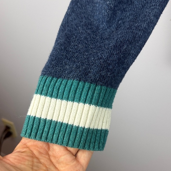 American Eagle Men's Green Blue Cotton Wool Blend Knit Medium Sweater Hoodie - Picture 5 of 11